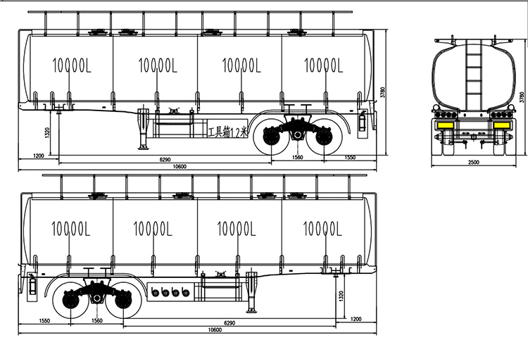 2 Axle 40000 Liters Fuel Tanker Trailer with Bogie Suspension